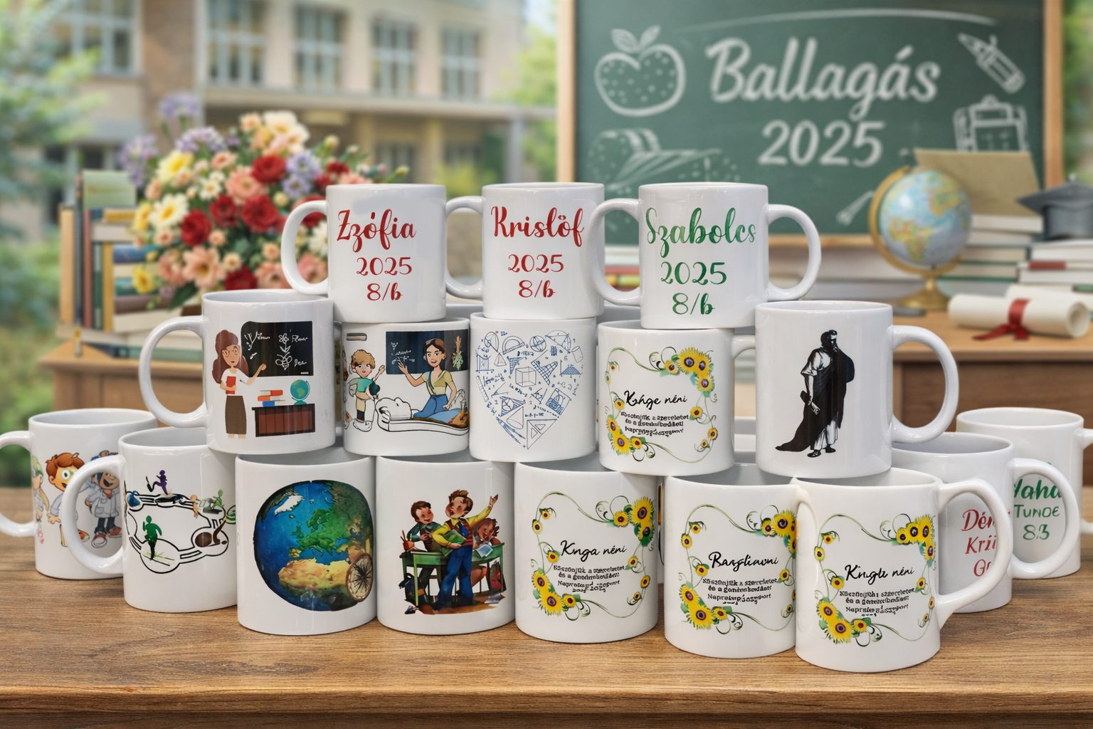 Ballagási bögrék csoportja 2025 - tanáros és egyéb minták
