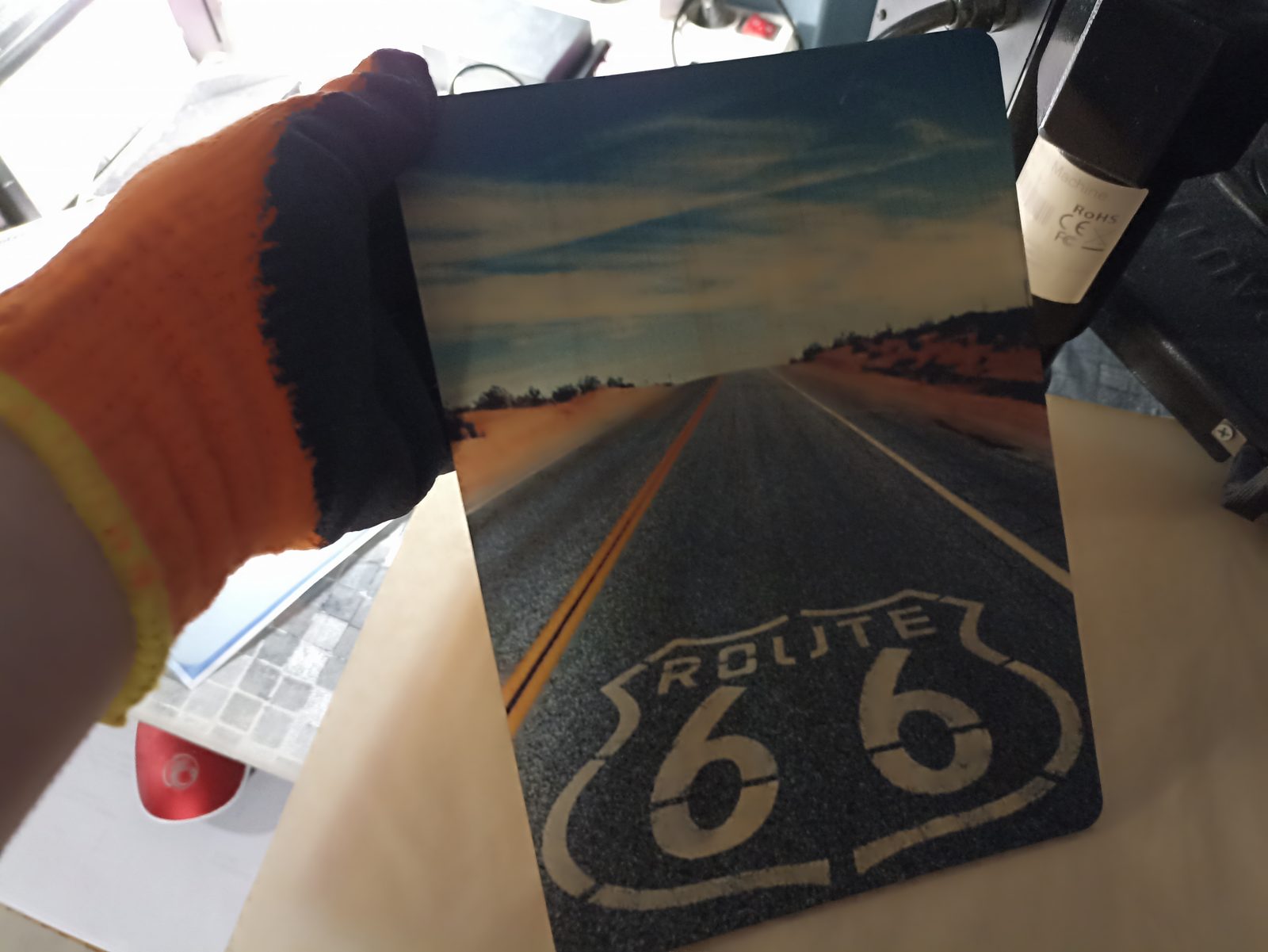 Route 66 sivatagi autóút nyomtatott fém dekorációs kép