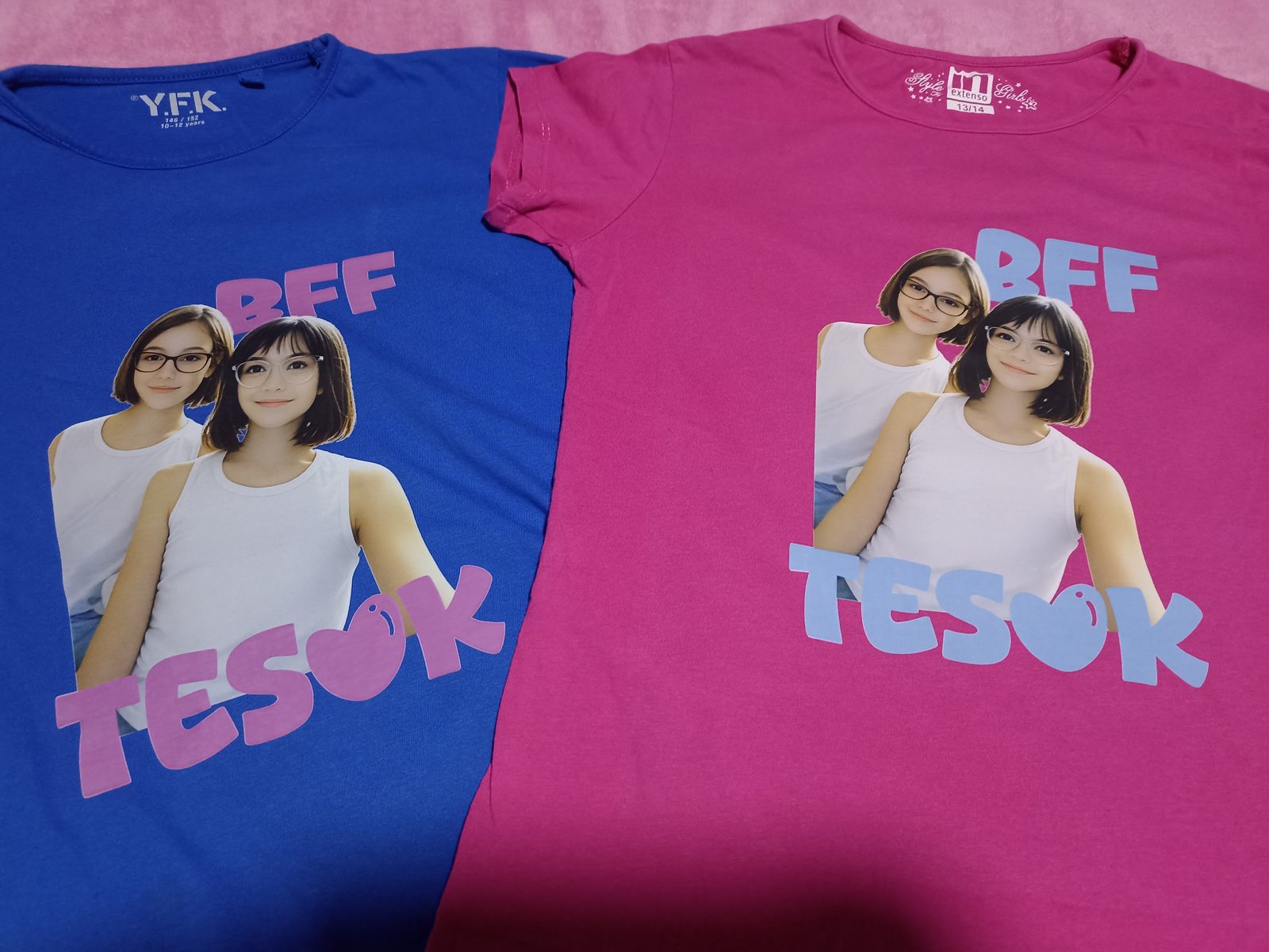BFF Tesók páros fotós lány póló kék és pink